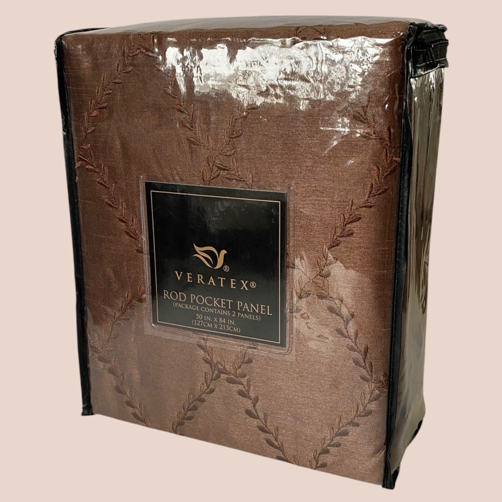 NWT Veratex Valverde Chocolate Brown 2 Rod Pocket Panels 50x84” Curtains Drapes